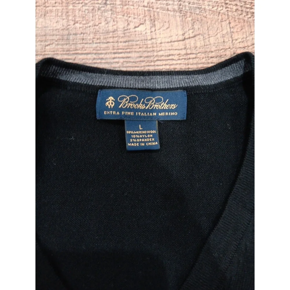Brooks Brothers Sweater Black V Neck Fine Italian‎ Merino Wool Sz L 2635